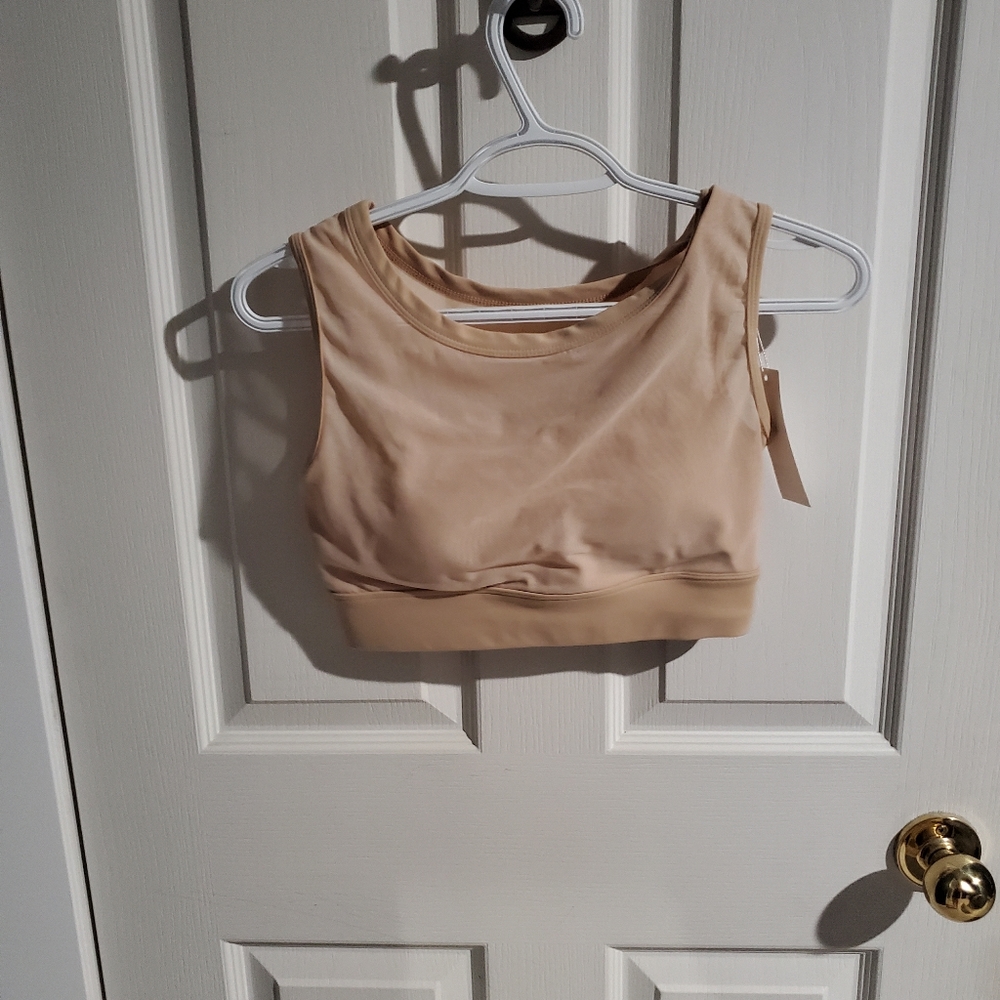 Saski Mesh Sports Bra, Beige, Small